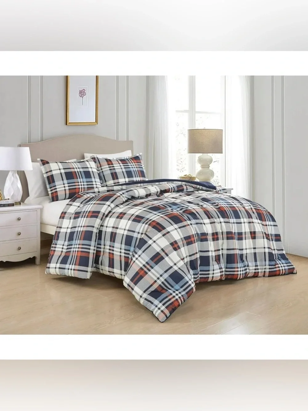 Plaid Full 3 piece Comforter Set in Navy & Rust